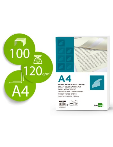 Papel verjurado liderpapel a4 120g/m2 crema...