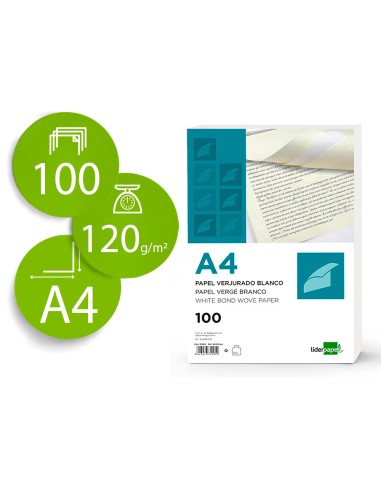 Papel verjurado liderpapel a4 120g/m2 blanco...