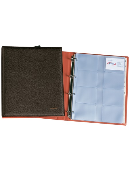 Tarjetero pardo folio 4 anillas similpiel negro para 320 tarjetas 320x275 mm