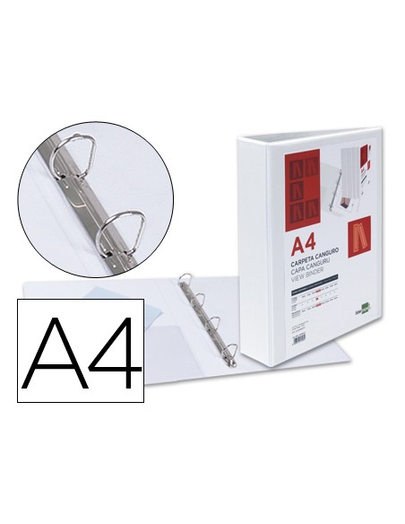 Carpeta canguro 4 anillas mixtas 40mm liderpapel a4 plastico color blanco