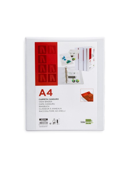 Carpeta canguro 4 anillas mixtas 40mm liderpapel a4 plastico color blanco