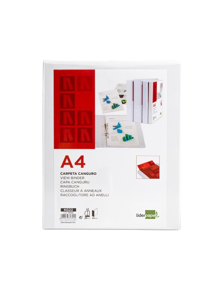Carpeta canguro 2 anillas mixtas 25mm liderpapel a4 plastico color blanco