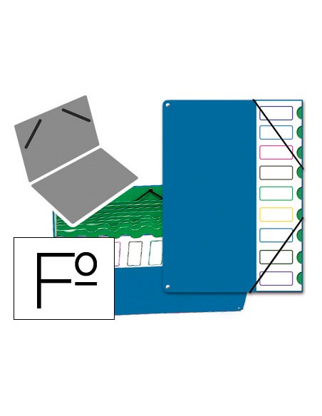 Carpeta clasificador tapa de plastico pardo folio 9 departamentos azul