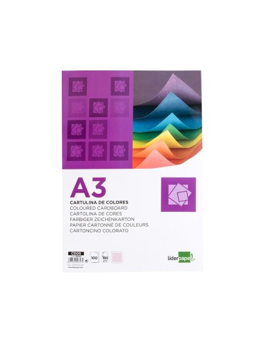 Cartulina liderpapel a3 180g/m2 rosa paquete de...