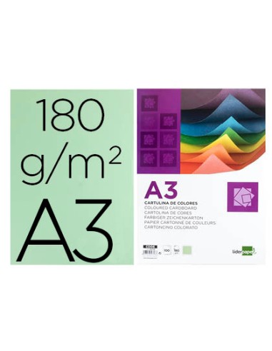 Cartulina liderpapel a3 180g/m2 verde paquete...