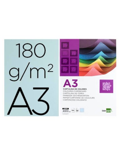 Cartulina liderpapel a3 180g/m2 celeste paquete...