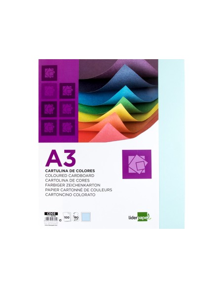 Cartulina liderpapel a3 180g/m2 celeste paquete de 100 hojas