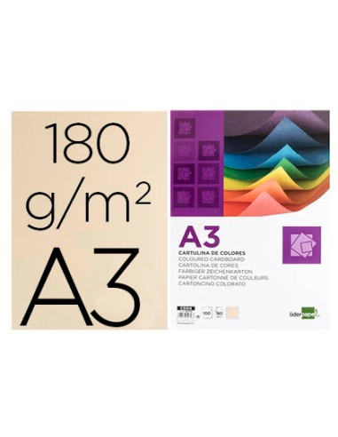 Cartulina liderpapel a3 180g/m2 crema paquete...