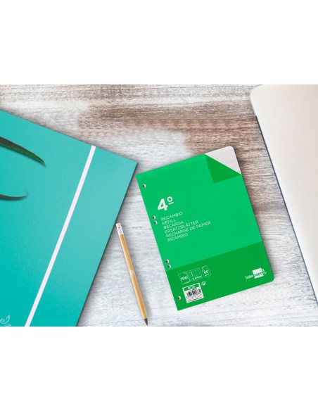 Recambio liderpapel cuarto 100 hojas 60gr pauta 4ª 3.5mm con margen 6 taladros