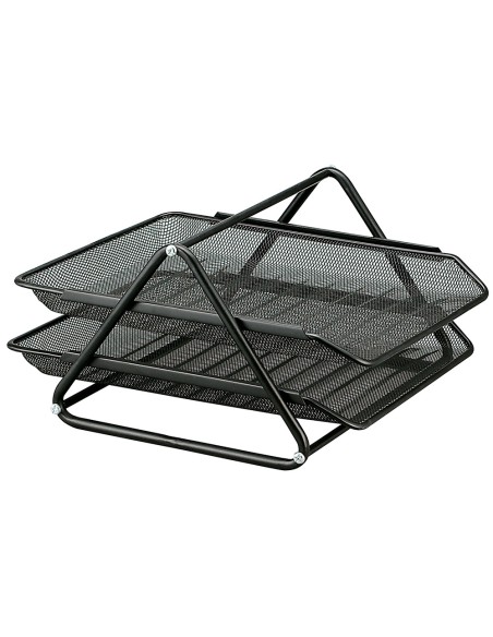 Bandeja sobremesa metalica q-connect rejilla gxa100 negra 2 bandejas movibles 300x185x350 mm