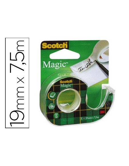 Cinta adhesiva scotch magic invisible 7,5 m x 19 mm en portarrollo