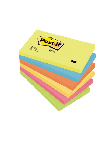 Bloc de notas adhesivas quita y pon post-it 76x127 mm neon pack de 6 blocs surtido