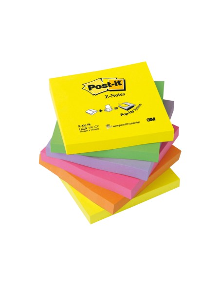 Bloc de notas adhesivas quita y pon post-it 76x76 mm z-notesultra intenso pack de 6 blocs surtido