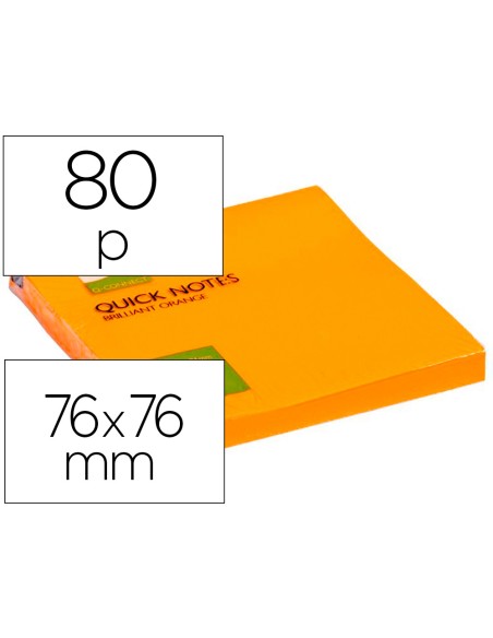 Bloc de notas adhesivas quita y pon q-connect 76x76 mm naranja neon 80 hojas