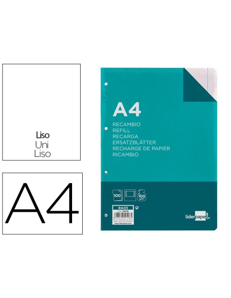 Recambio liderpapel a4 100 hojas 100gr liso 4 taladros doble margen