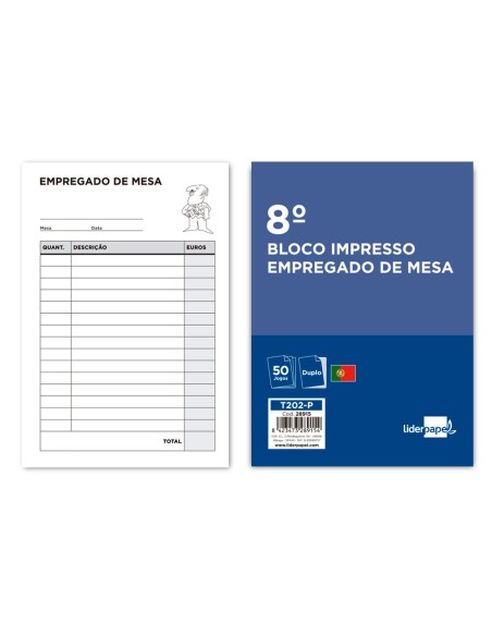 Talonario liderpapel camarero octavo sin iva 202 duplicado texto en portugues