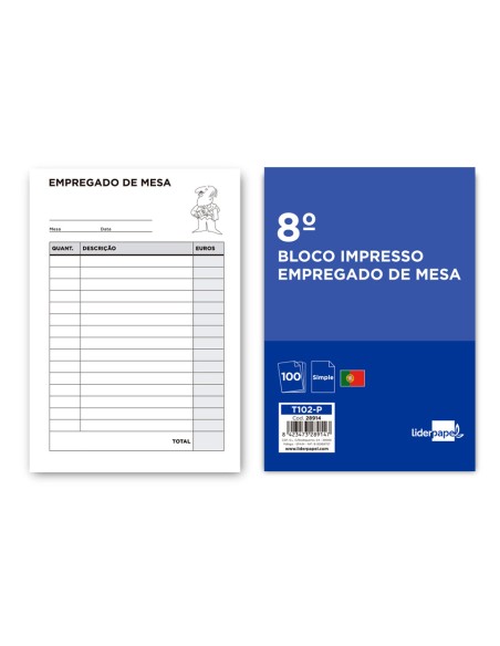 Talonario liderpapel camarero octavo sin iva 102 texto en portugues
