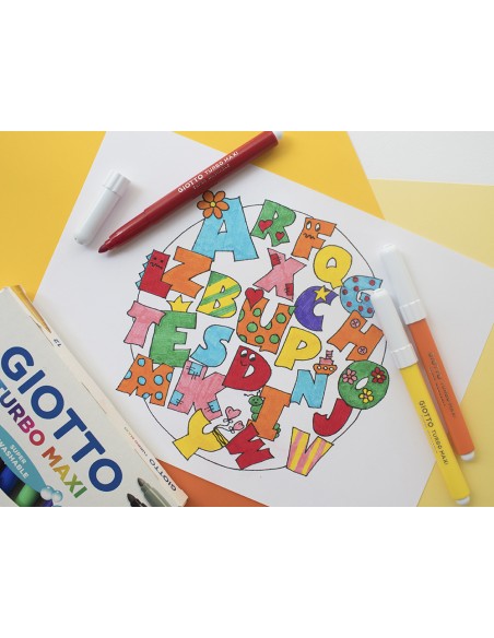Rotulador giotto turbo maxi caja de 12 colores lavables con punta bloqueada