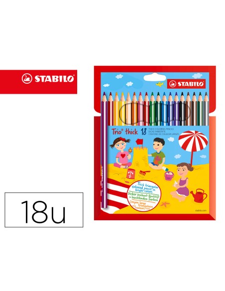 Lapices de colores stabilo trio punta gruesa caja de 18 colores escolar