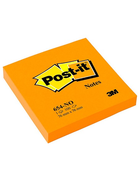 Bloc de notas adhesivas quita y pon post-it 76x76 mm naranja neon con 100 hojas