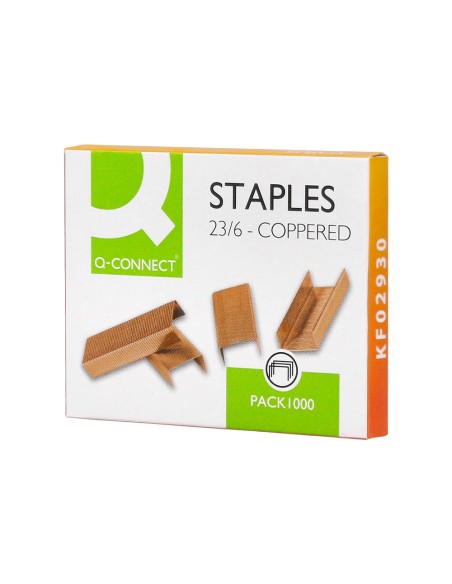 Grapas q-connect nº 23/6 cobreadas caja de 1000 unidades