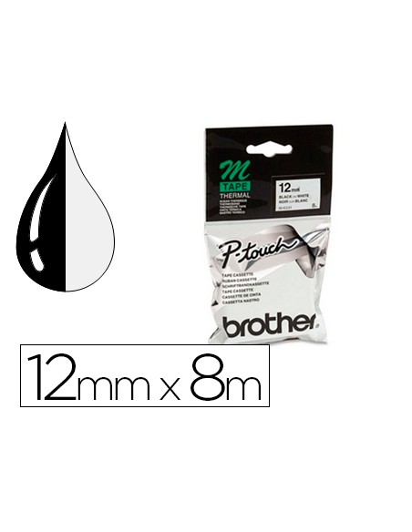 Cinta brother mk-231 blanco-negro 12mm longitud 8 m