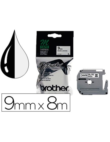 Cinta brother mk-221 blanco-negro 9mm longitud 8 m