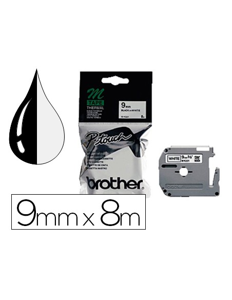 Cinta brother mk-221 blanco-negro 9mm longitud 8 m