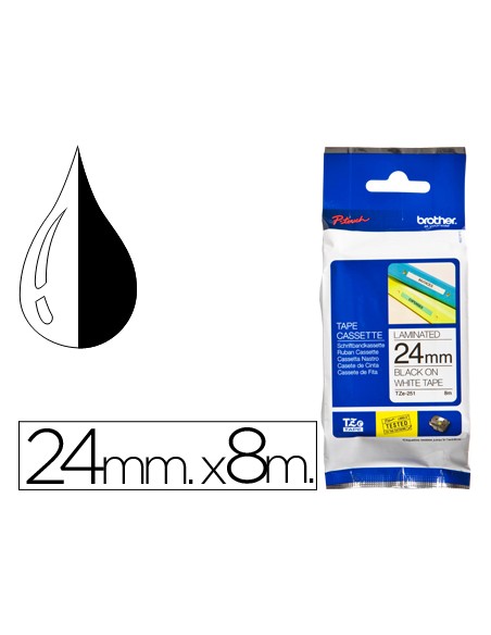 Cinta brother tze-251 blanco-negro 24mm longitud 8 m