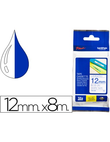 Cinta brother tze233 blanco-azul 12mm longitud 8 m