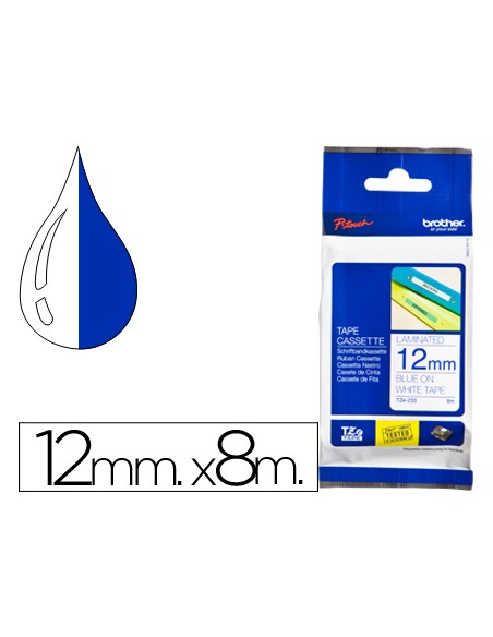 Cinta brother tze233 blanco-azul 12mm longitud 8 m