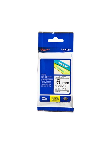 Cinta brother tze-211 blanco-negro 6mm longitud...