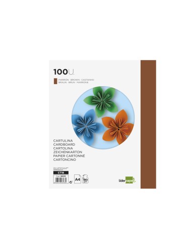 Cartulina liderpapel a4 180g/m2 marron paquete...