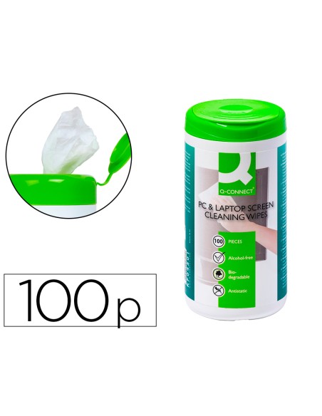 Toallitas q-connect limpiadora de pantallas y teclados bote de 100 unidades