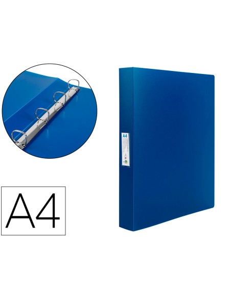 Carpeta liderpapel 4 anillas 25 mm mixtas 43432 polipropileno din a4 azul translucido