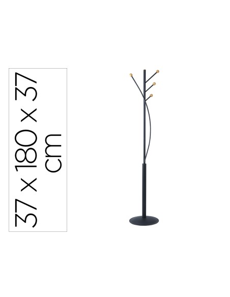 Perchero metalico maullaura 4 colgadores madera color negro 370x1800x385 mm