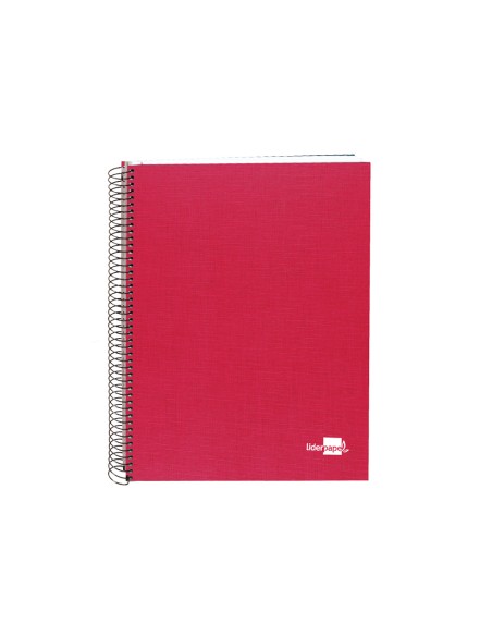 Cuaderno espiral liderpapel a5 micro papercoat tapa forrada 140h 75gr cuadro5mm 5 banda s 6 taladros rojo