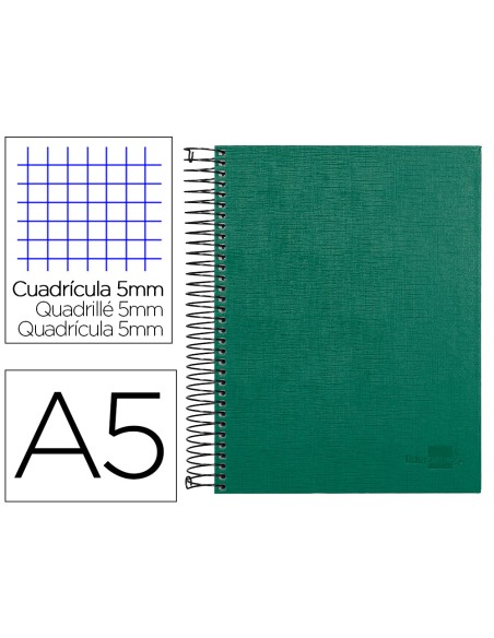 Cuaderno espiral liderpapel a5 micro papercoat tapa forrada 140h 75gr cuadro5mm 5 banda s 6 taladros verde