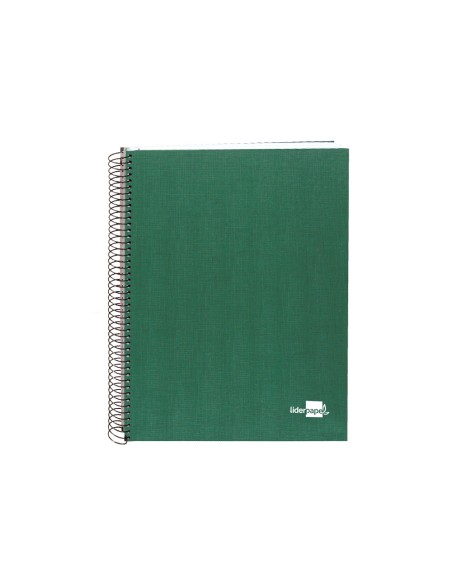 Cuaderno espiral liderpapel a5 micro papercoat tapa forrada 140h 75gr cuadro5mm 5 banda s 6 taladros verde