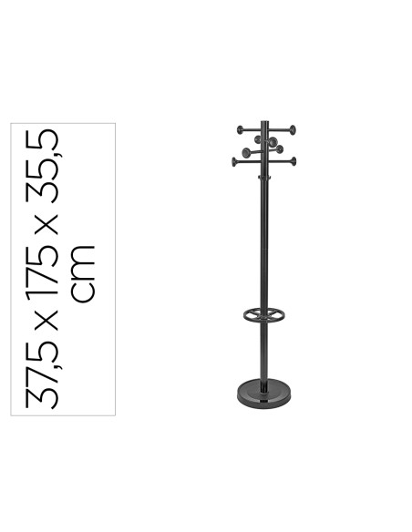 Perchero metalico maulgrando 8 colgadores y paraguero color negro 390x1750x390 mm