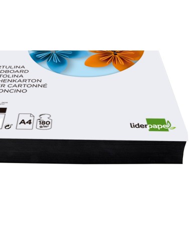 Cartulina liderpapel a4 180g/m2 negro paquete...