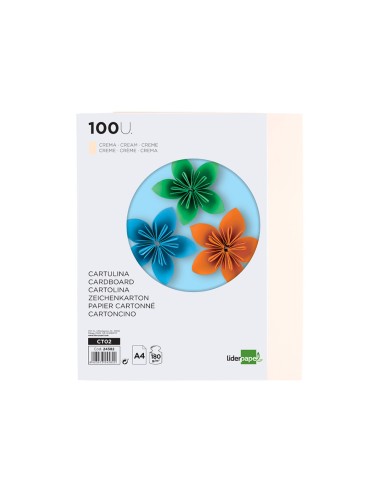 Cartulina liderpapel a4 180g/m2 crema paquete...