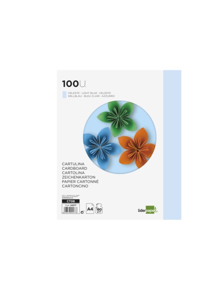 Cartulina liderpapel a4 180g/m2 celeste paquete de 100 hojas
