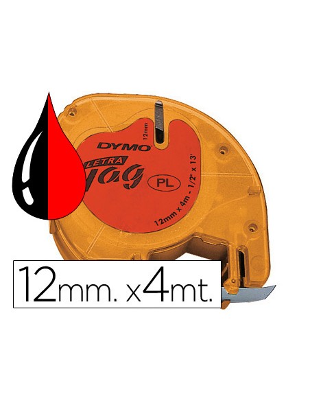 Cinta dymo 12mmx4mt -negro/rojo para maquina letratag
