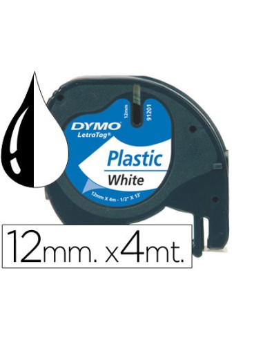 Cinta dymo plastico 12mmx4mt negro/blanco perla...