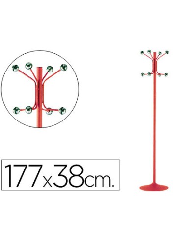 Perchero metalico pie 8 colgadores color rojo...