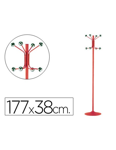 Perchero metalico pie 8 colgadores color rojo 177x38 cm