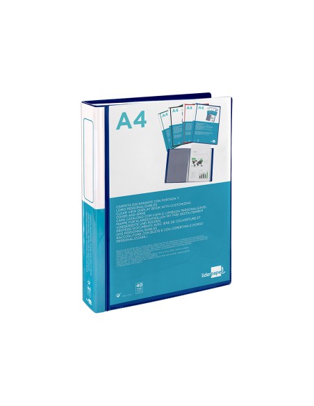 Carpeta liderpapel personaliza 37732 40 fundas canguro polipropileno din a4 azul portada y lomo personalizable