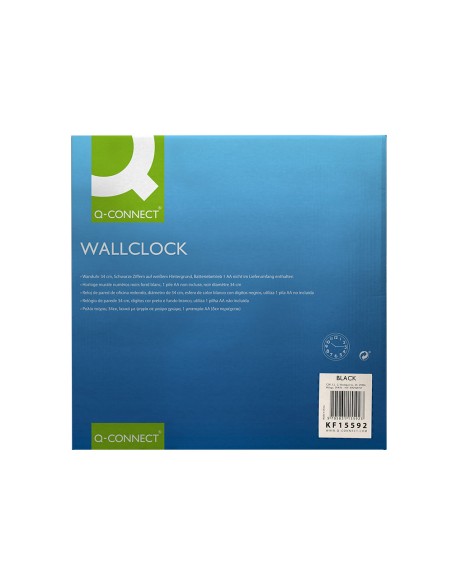Reloj q-connect de pared plastico oficina redondo 34 cm marco negro
