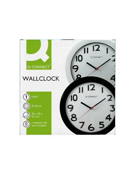 Reloj q-connect de pared plastico oficina redondo 30 cm marco negro